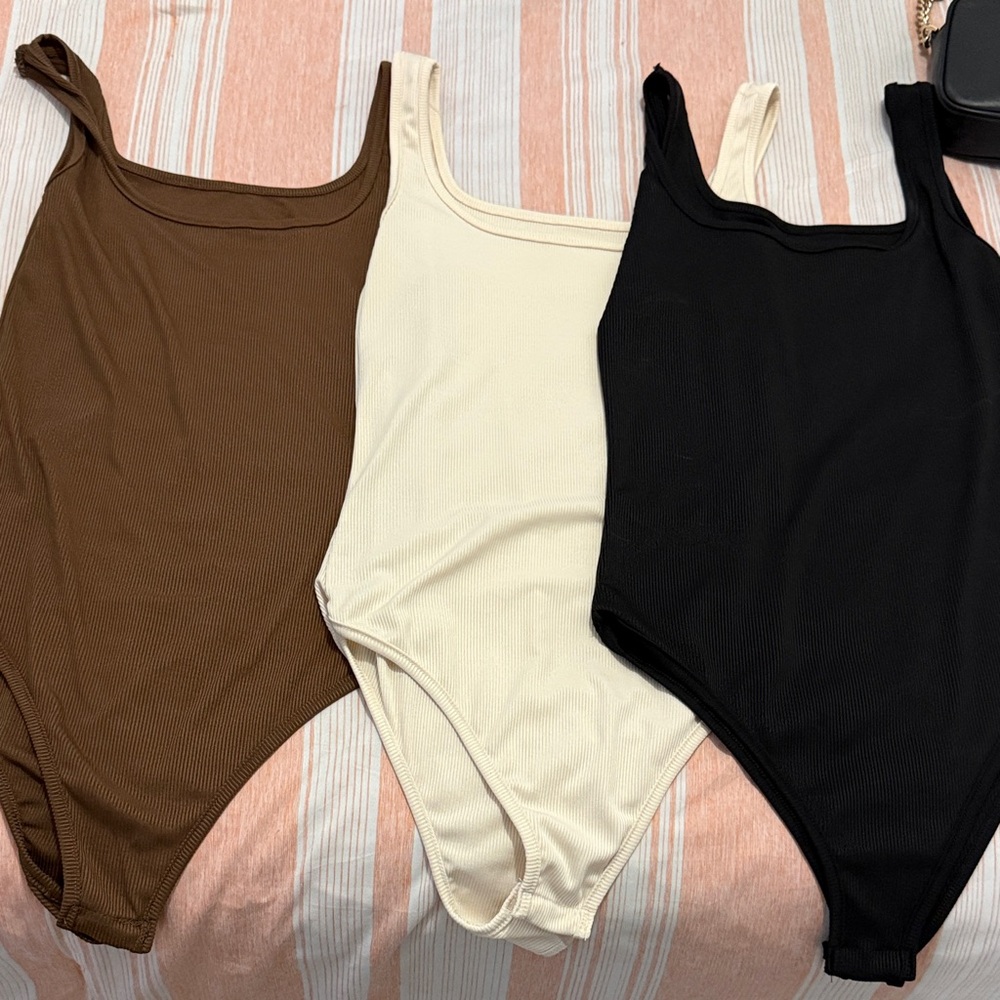 NEW Set of Three Bodysuits - Brown, Cream, and Black